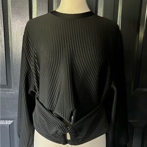 C/MEO Collective Black Ribbed Tie Front Blouse